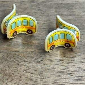 NEW Piper K Set of 2 Small Yellow School Bus Hair Clips, Shimmer